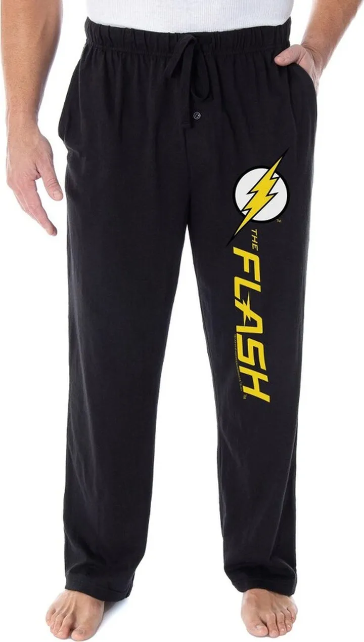 DC Comics Men's The Flash Lightning Bolt Logo Loungewear Pajama Pants (MD) Black