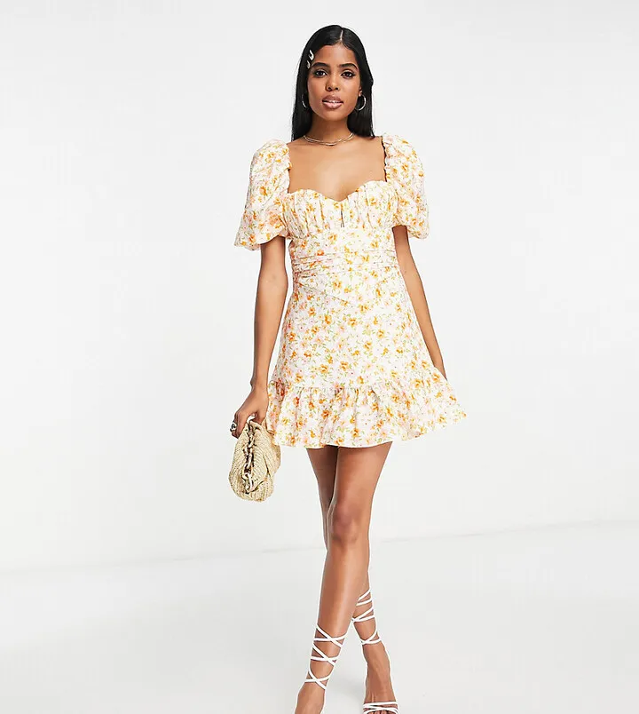 Ever New cut out satin mini dress in ivory ditsy floral