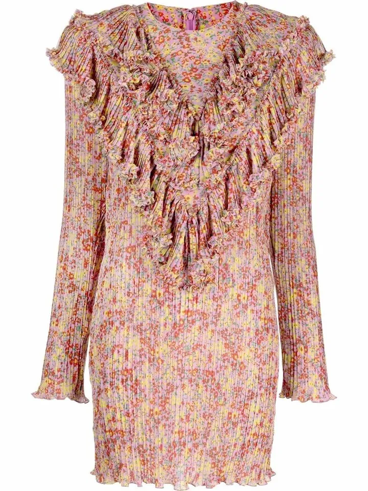 Floral-Print Ruffle Mini Dress