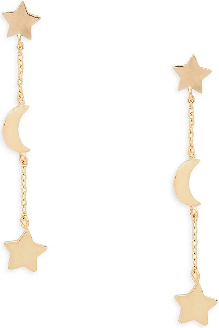 14K Yellow Gold Moon & Star Dangle Earrings