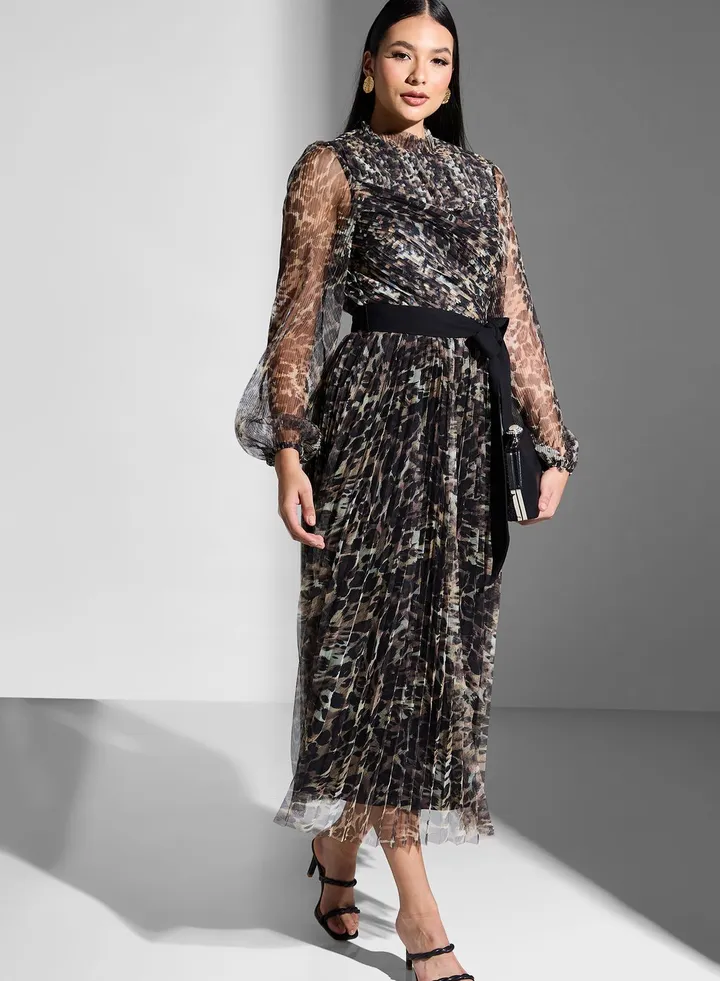 Balloon Sleeve Mesh Dress