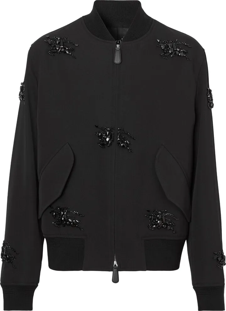 Linton Equestrian Knight Crystal Embroidered Wool Bomber Jacket