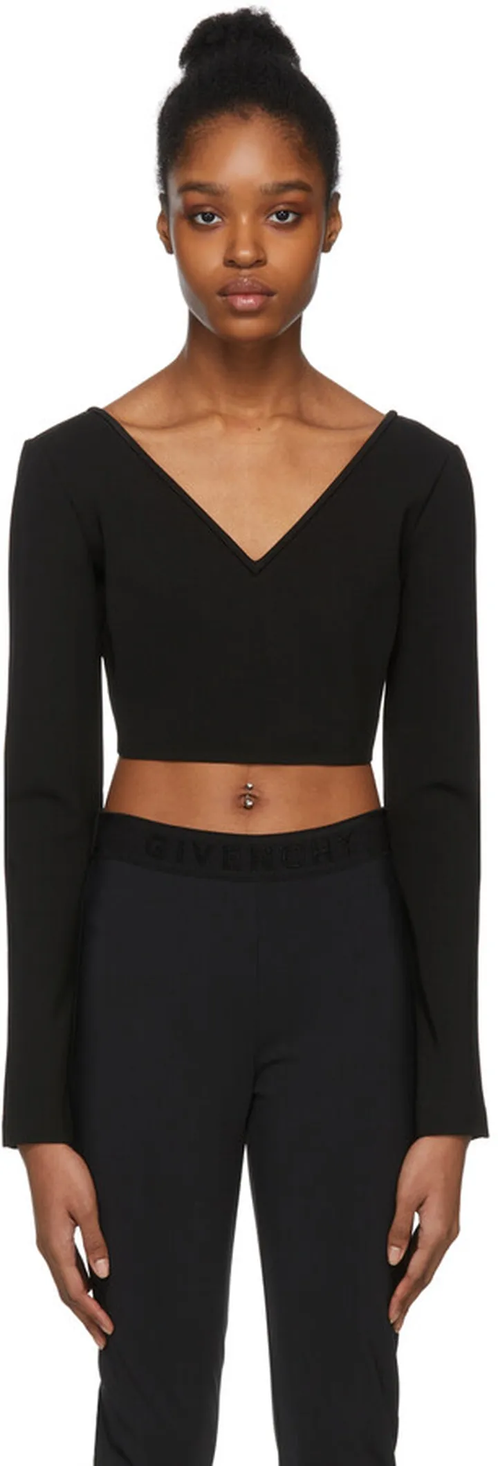 Givenchy Black Cropped V-Neck Sweater