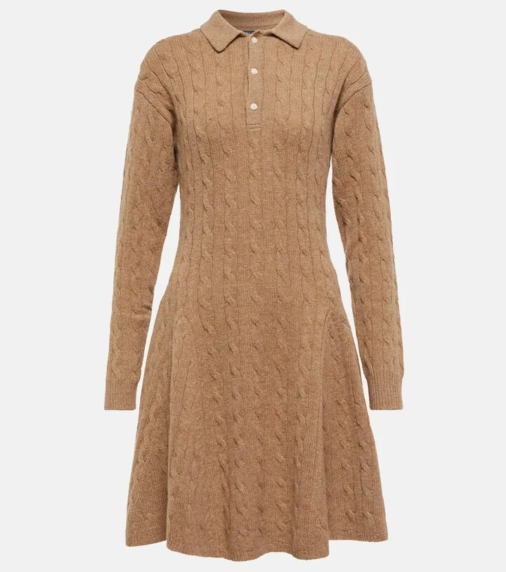 Cable-knit wool and cashmere minidress