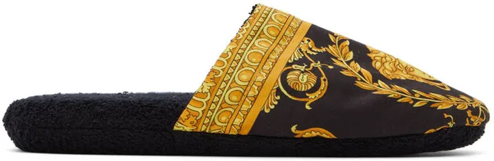 Versace Black Baroque Slippers