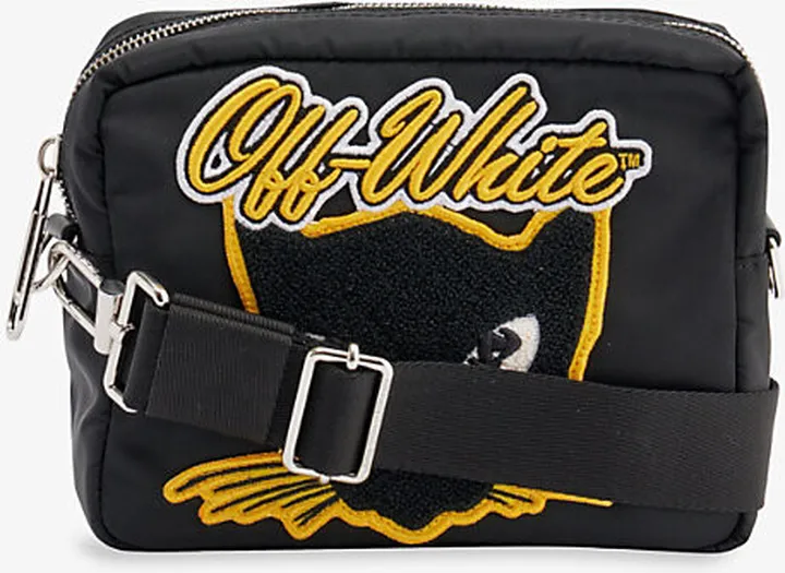 Mens Black Multi Hard Core Patches Woven Cross-body bag