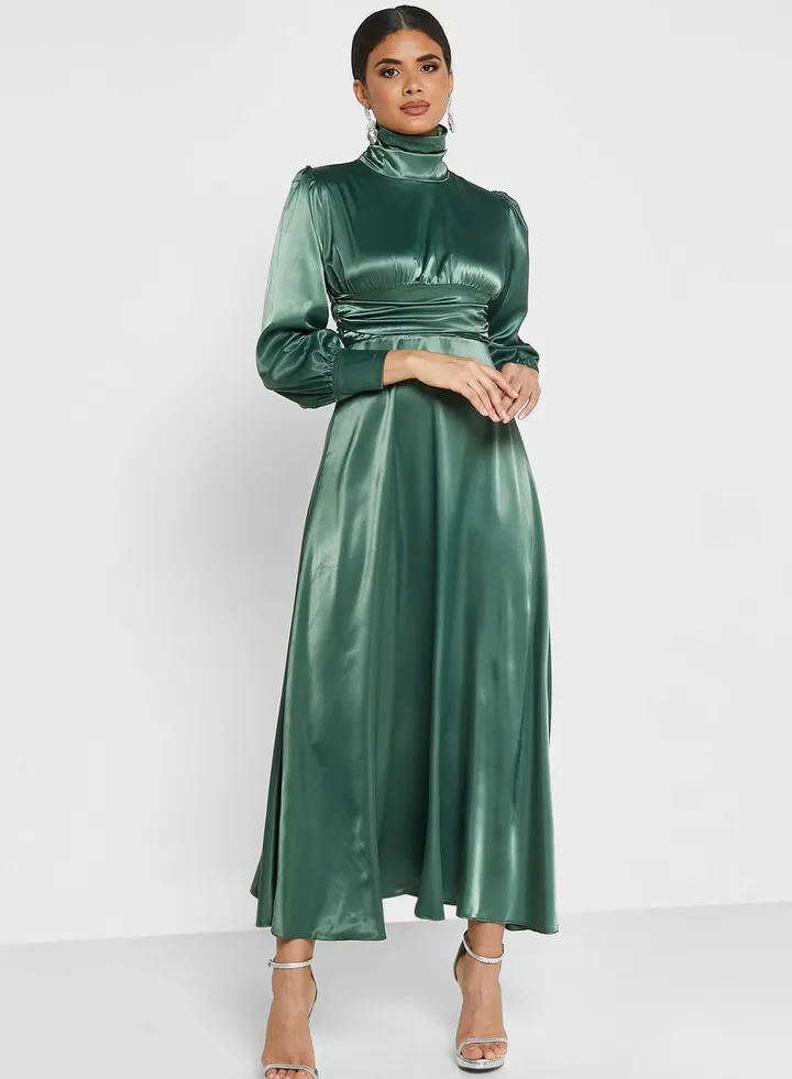 High Neck Puff Sleeve Dress
