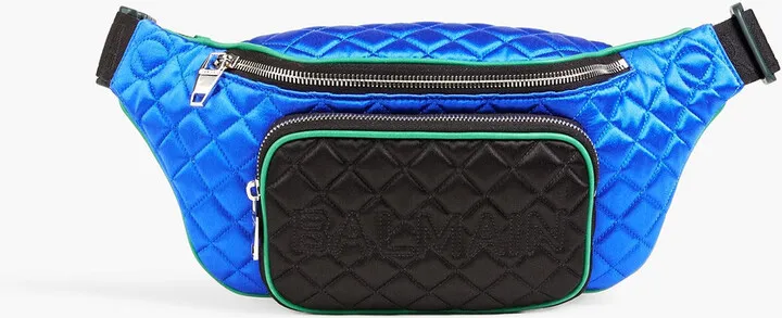 Quilted two-tone silk-satin belt bag