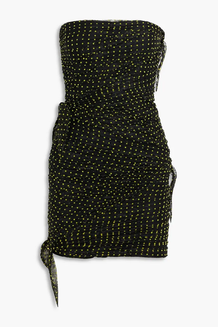Ruched polka-dot tulle mini dress
