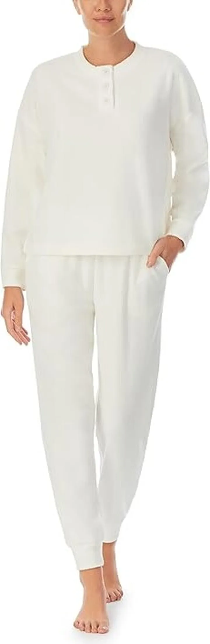 Sanctuary Long Sleeve Cropped Henley Joggers PJ Set (White) Women's Pajama Sets