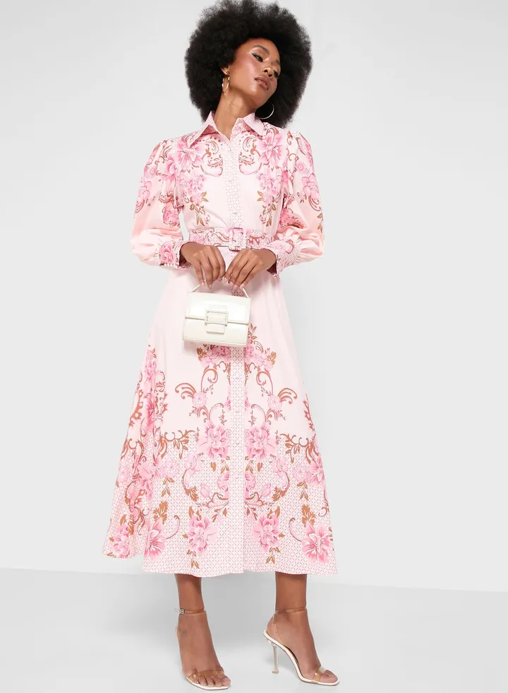 Puff Sleeve Printed Dress