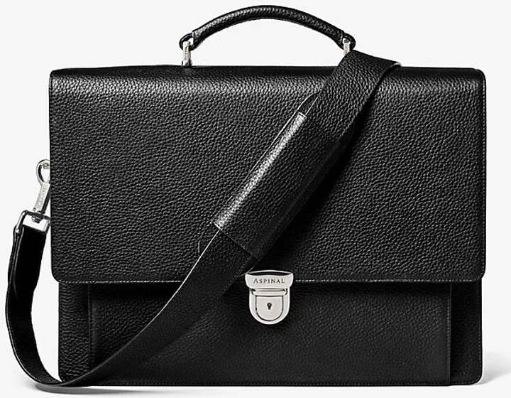Mens Black City Pebbled-leather Briefcase