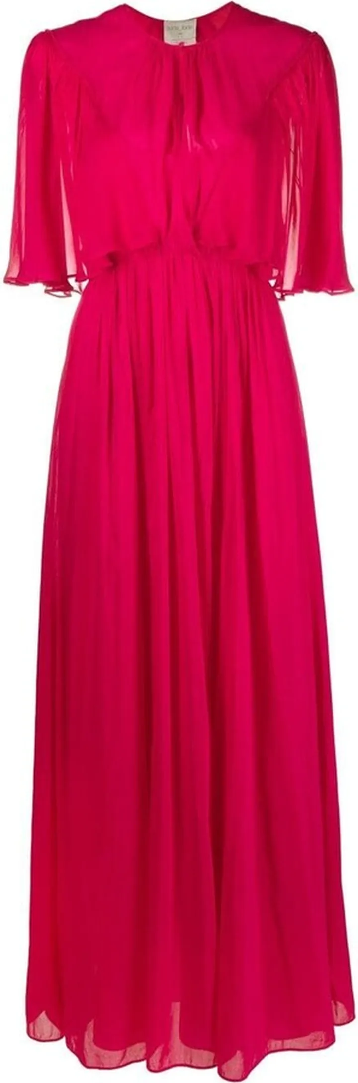 Keyhole-Neck Flutter-Sleeve Gown