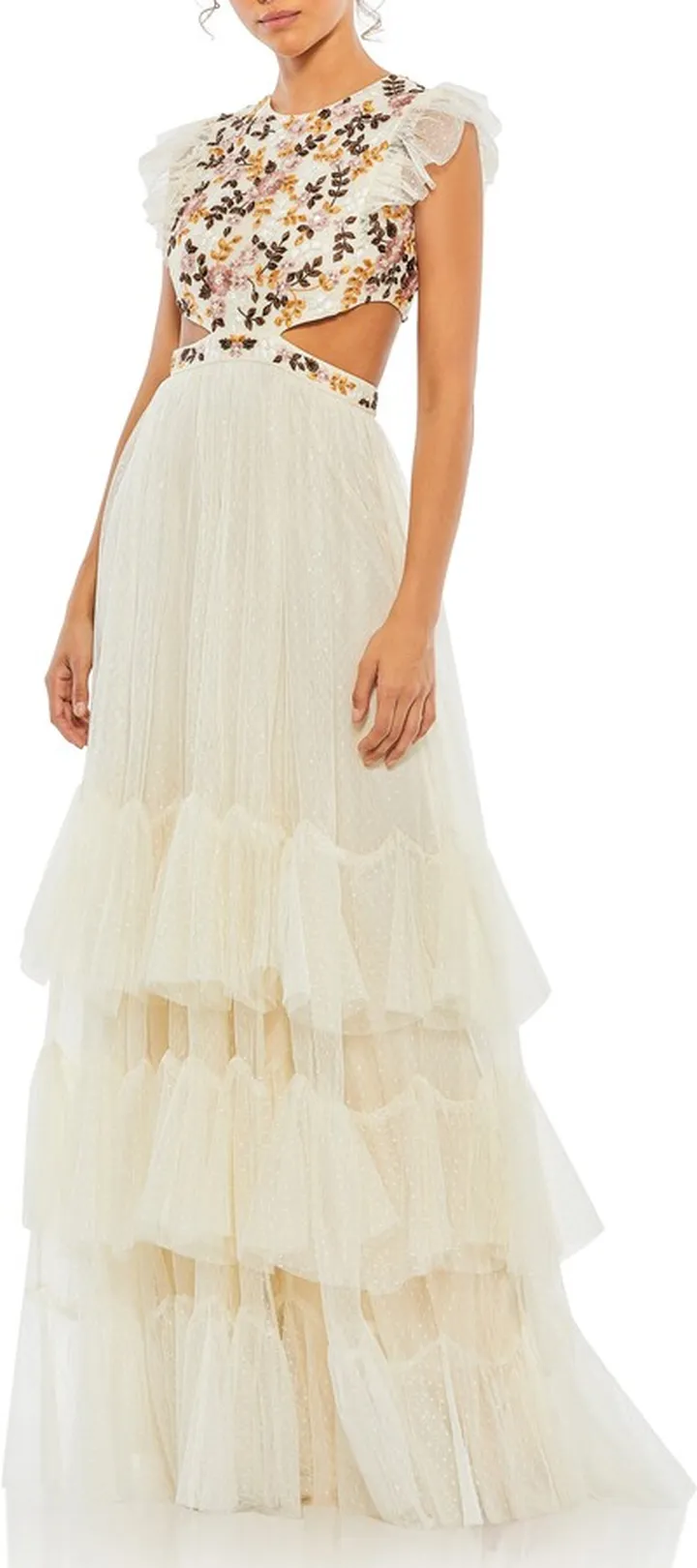 Embroidered Tiered Gown