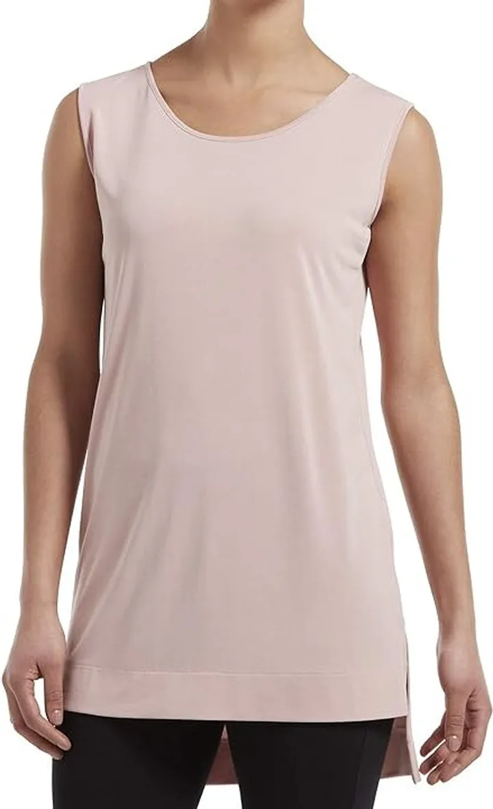HUE Women's Hi-Low Hem Sleeveless Long Tunic Top (Barely Pink) Women's Special Occasion