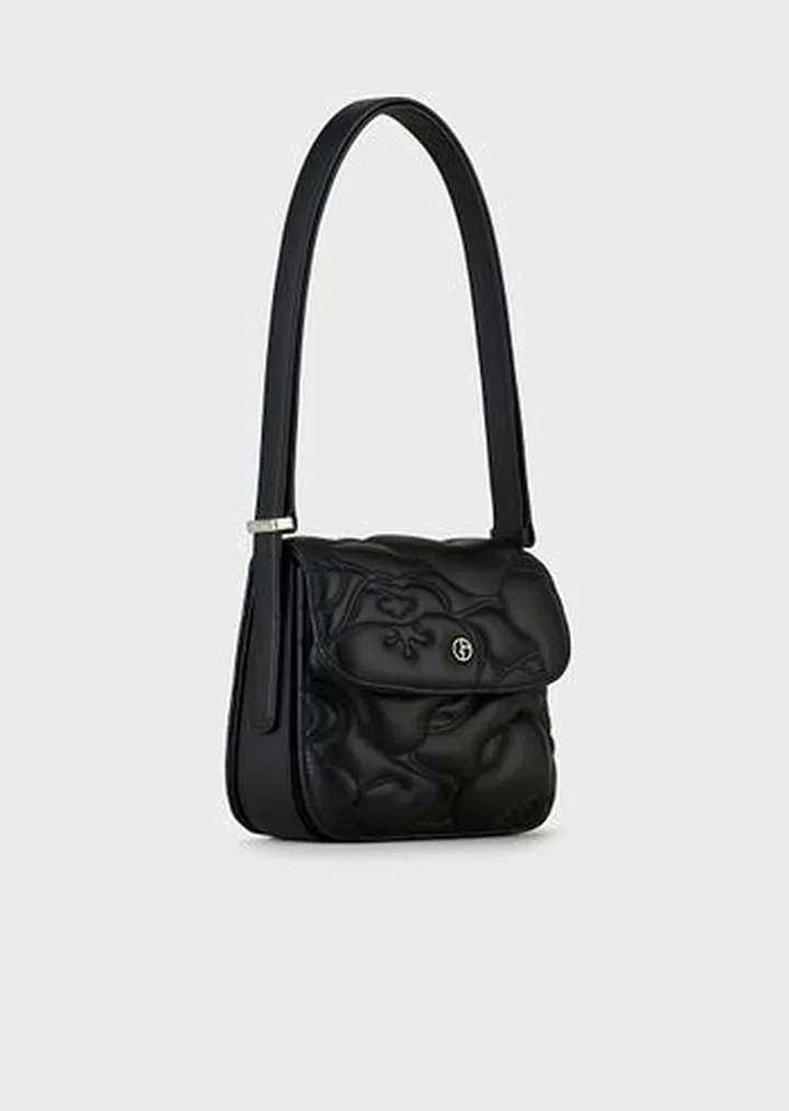 Medium la Prima nappa leather shoulder bag with floral topstitching