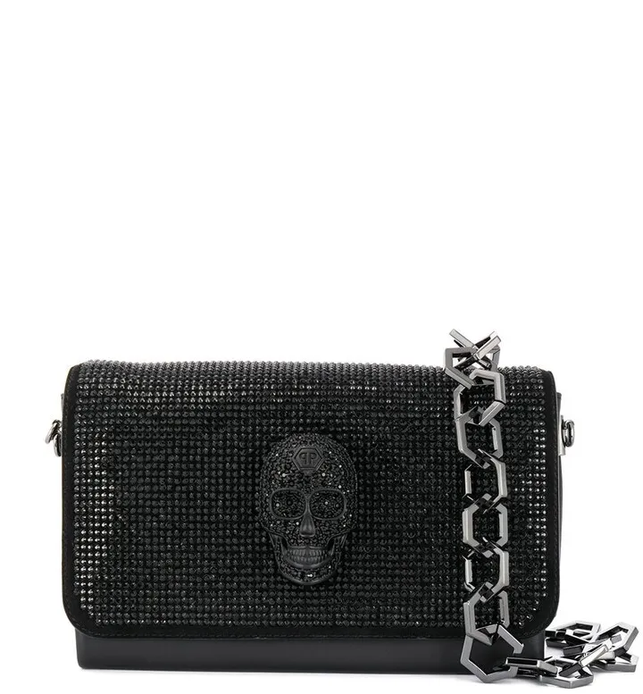 Crystal-Embellished Skull Handbag