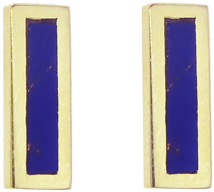 Lapis Inlay Bar Yellow Gold Stud Earrings