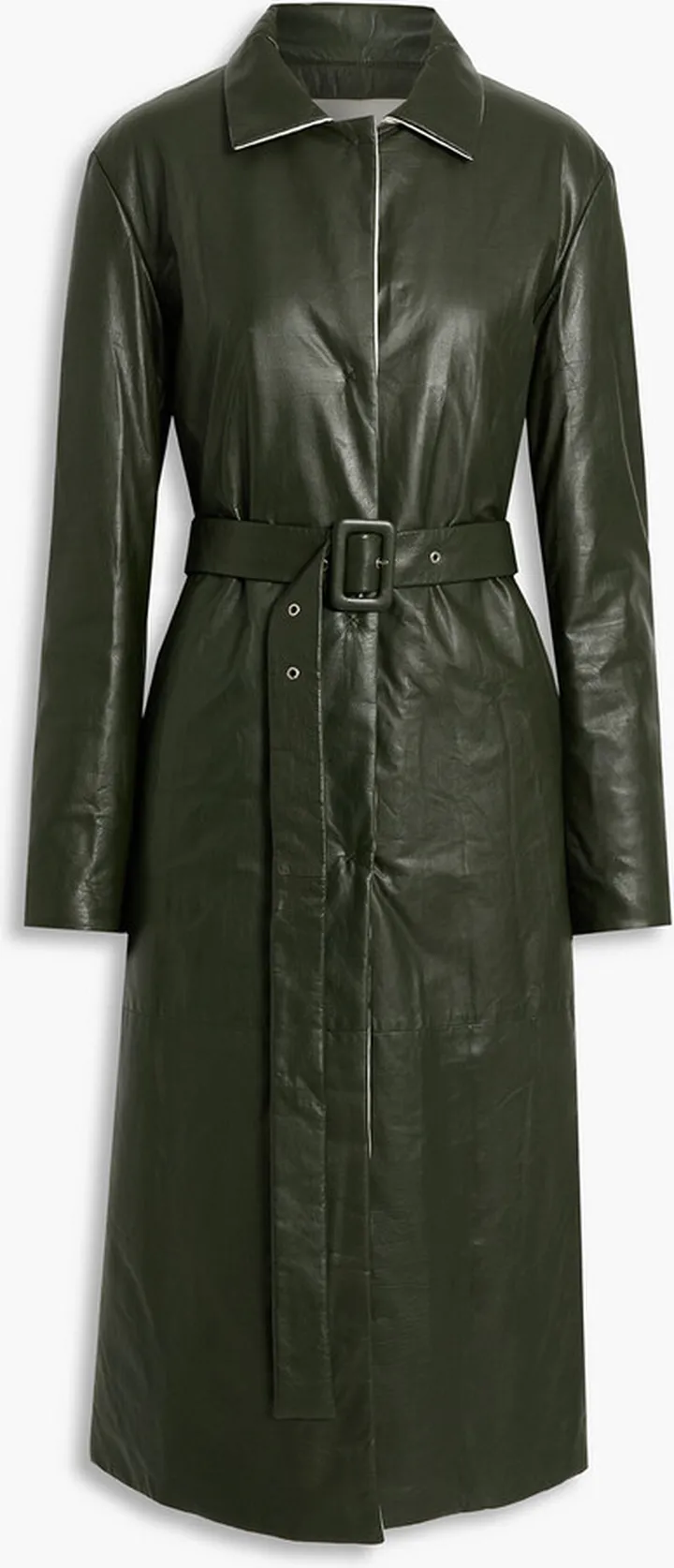 Crinkled-leather trench coat