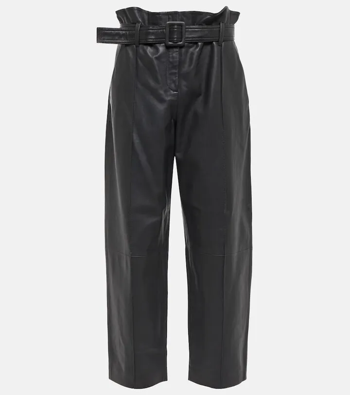 High-rise leather paperbag pants