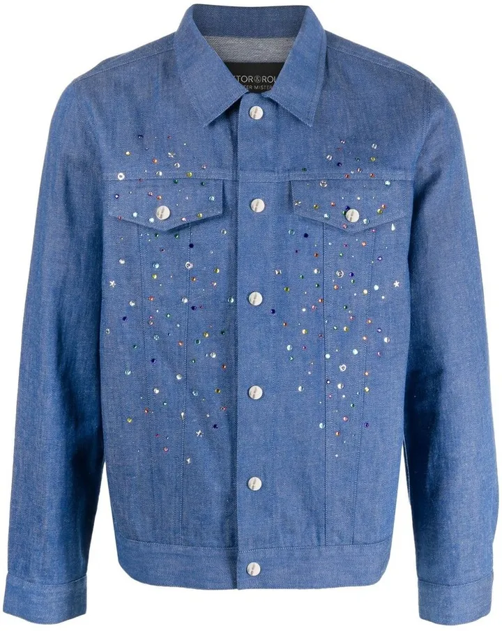 Rhinestone Button-Up Denim Jacket