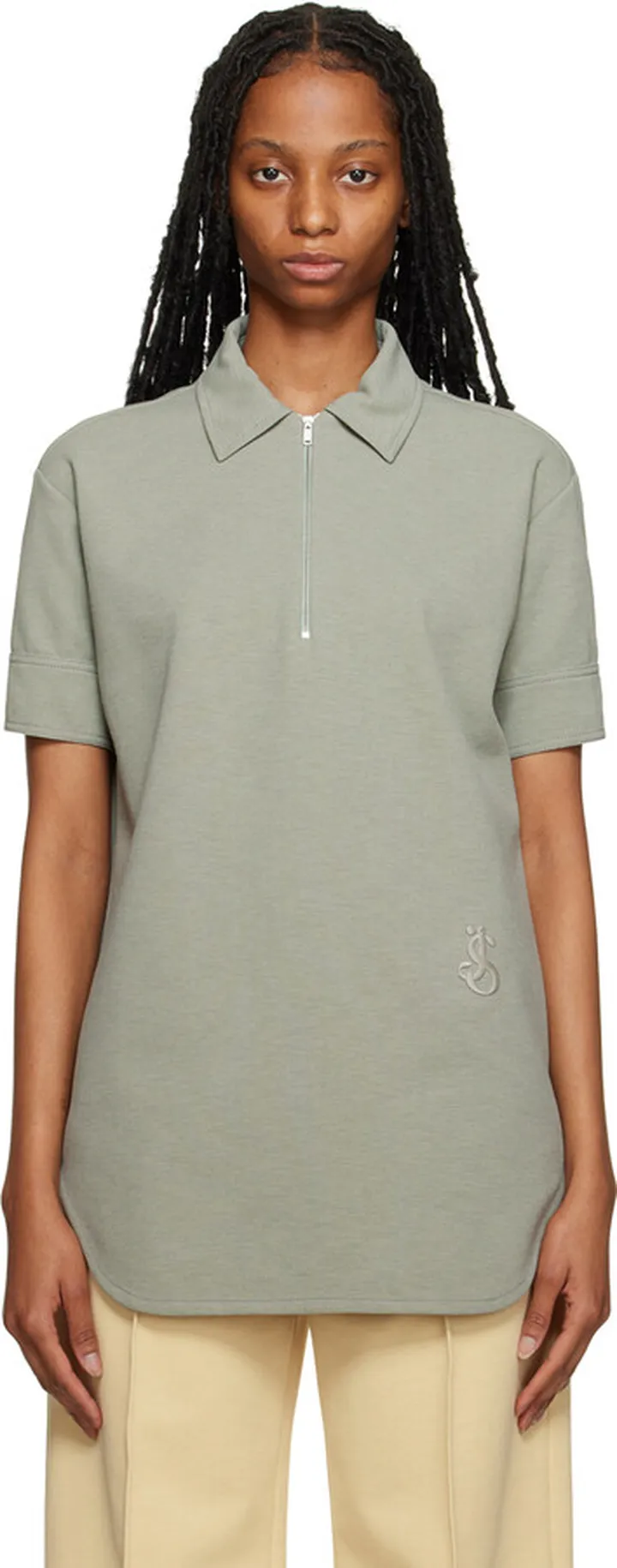 Jil Sander Green Embroidered Polo
