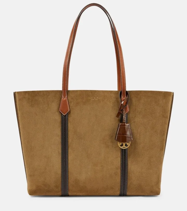 Leather-trimmed suede tote