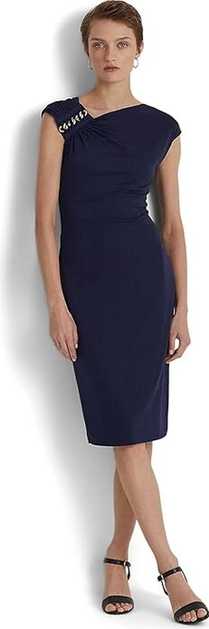 LAUREN Ralph Lauren Stretch Jersey Cocktail Dress (Lighthouse Navy) Women's Dress