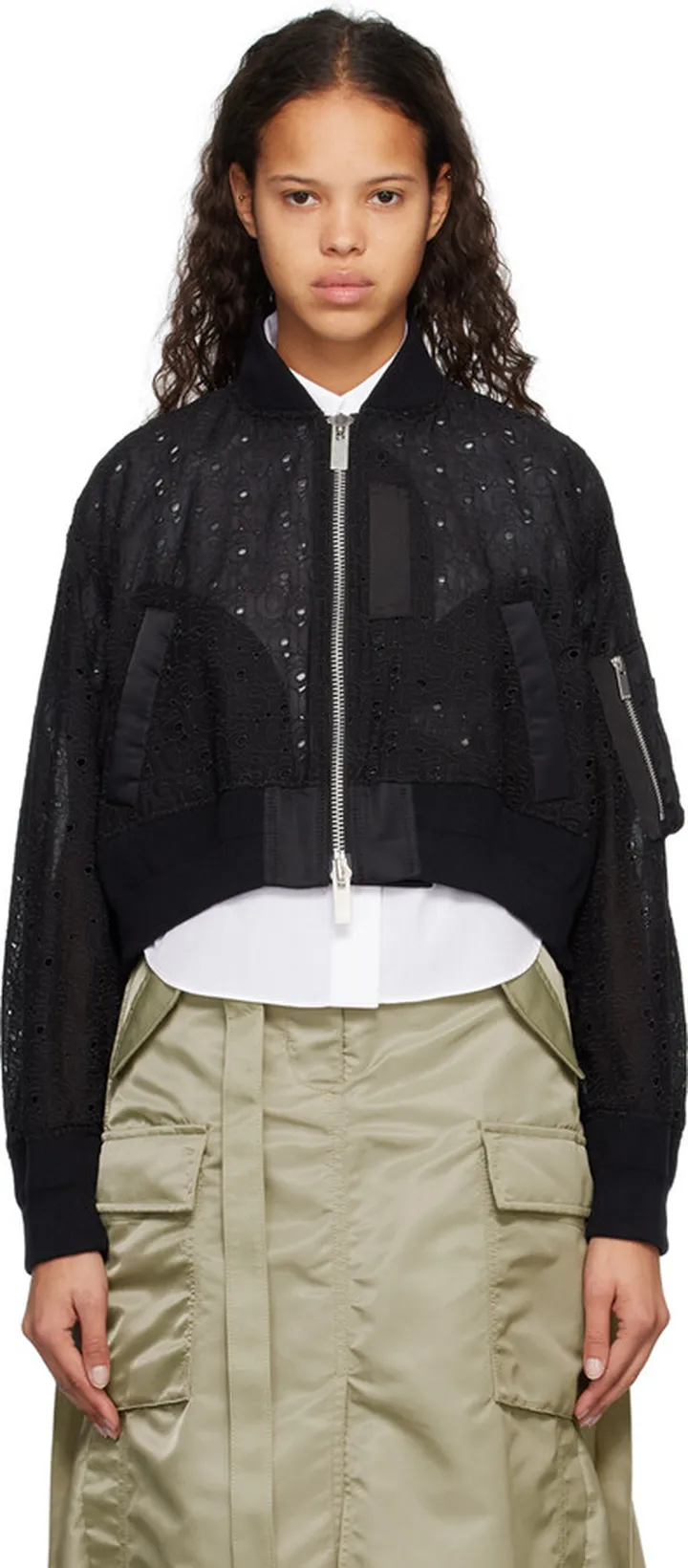 sacai Black Semi-Sheer Bomber Jacket