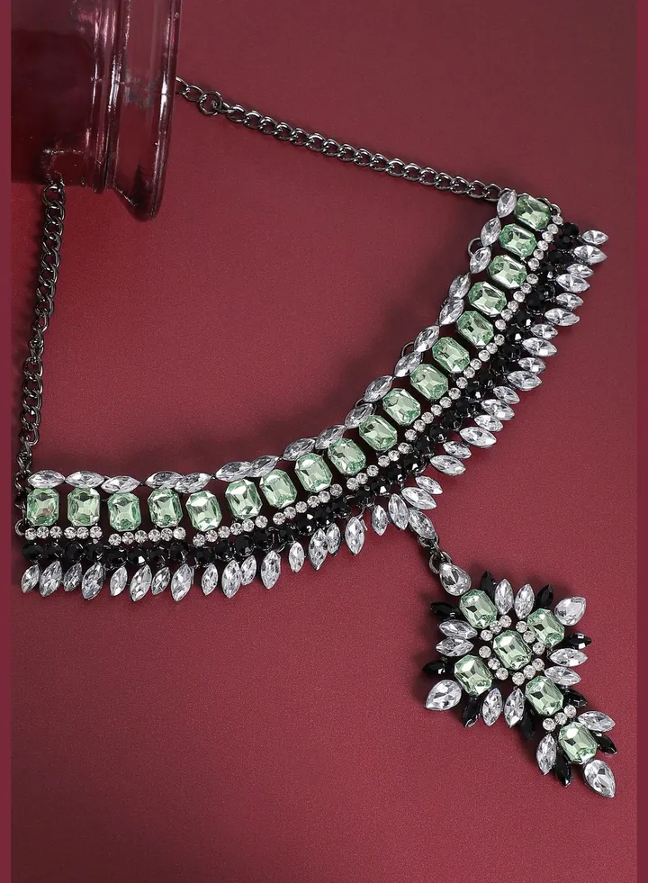 Silver Plated Designer Stone Party Wear Necklace For Women