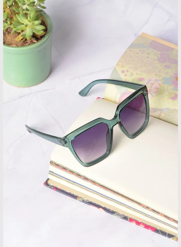 Women Purple Lens Green Wayfarer Sunglasses