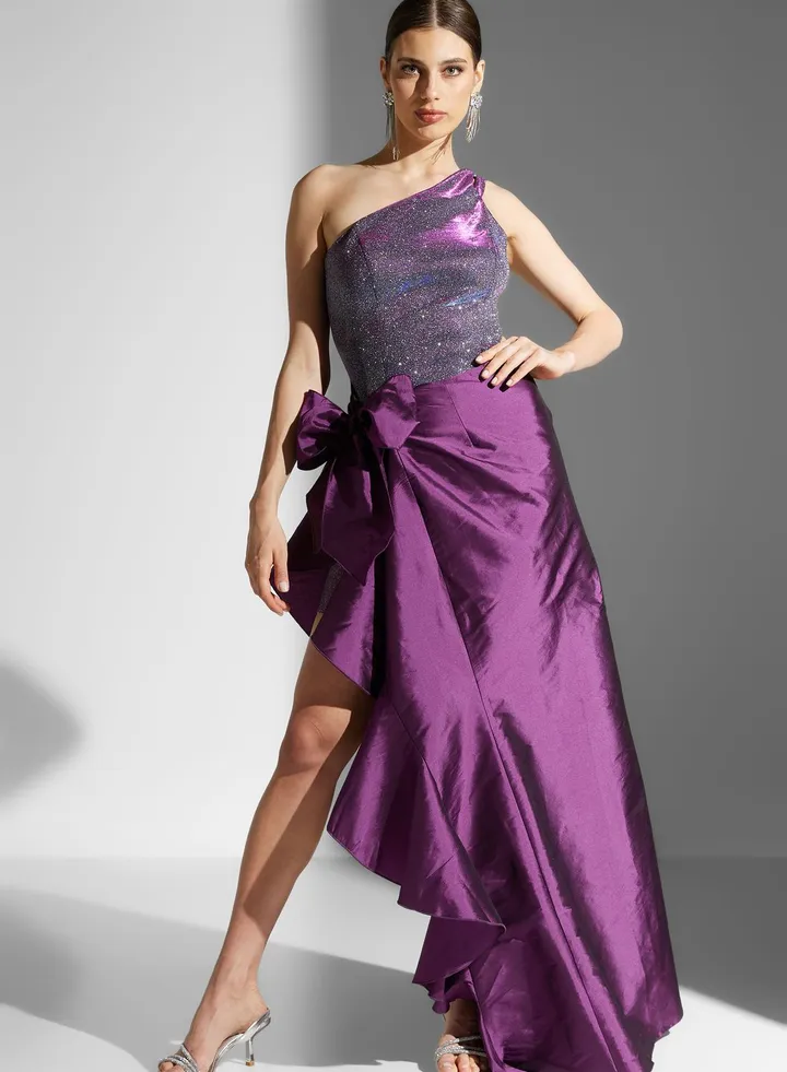 Dana One Shoulder Shimmer Dress With Removable Skirt