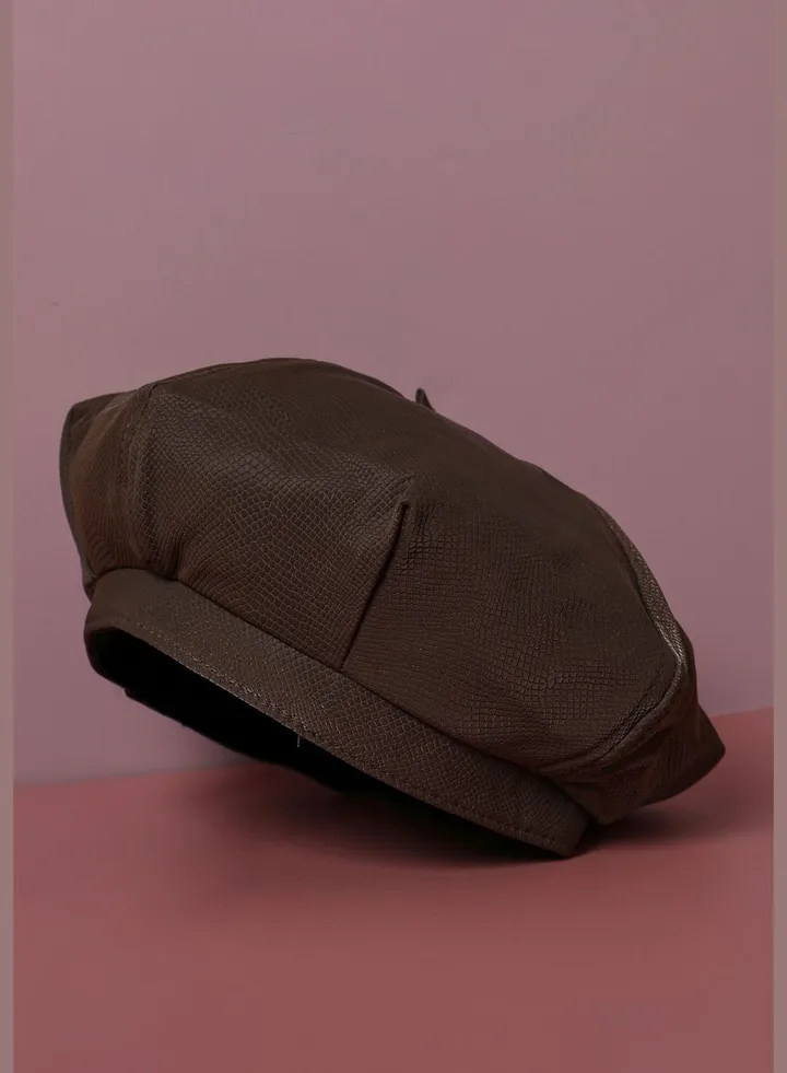 Casual Solid Vegan Leather Beret Cap For Women