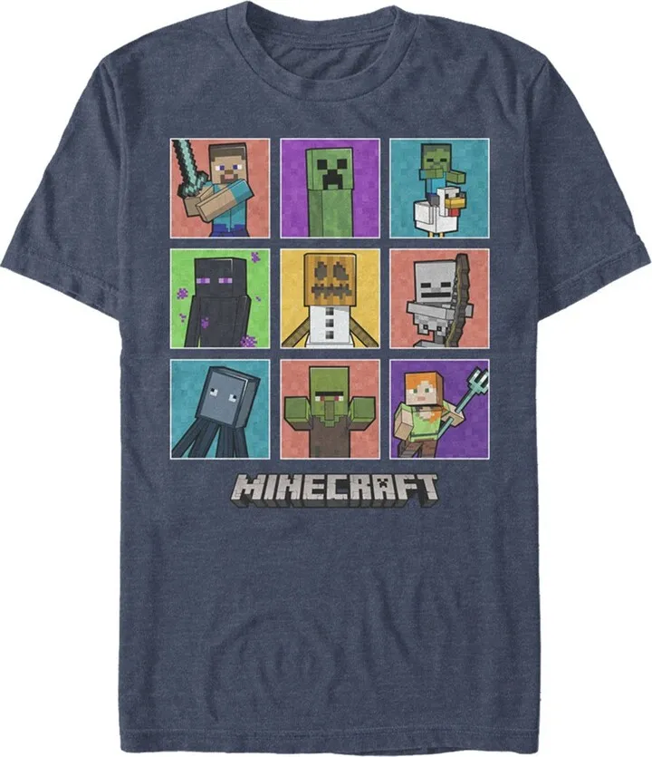 Men's Minecraft Character Boxes T-Shirt - Navy Blue Heather - 2X Large