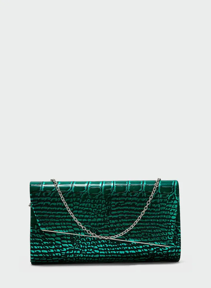 Metallic Croc Clutch Bag
