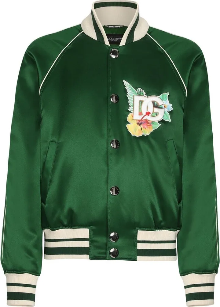 Logo-Print Satin Bomber Jacket