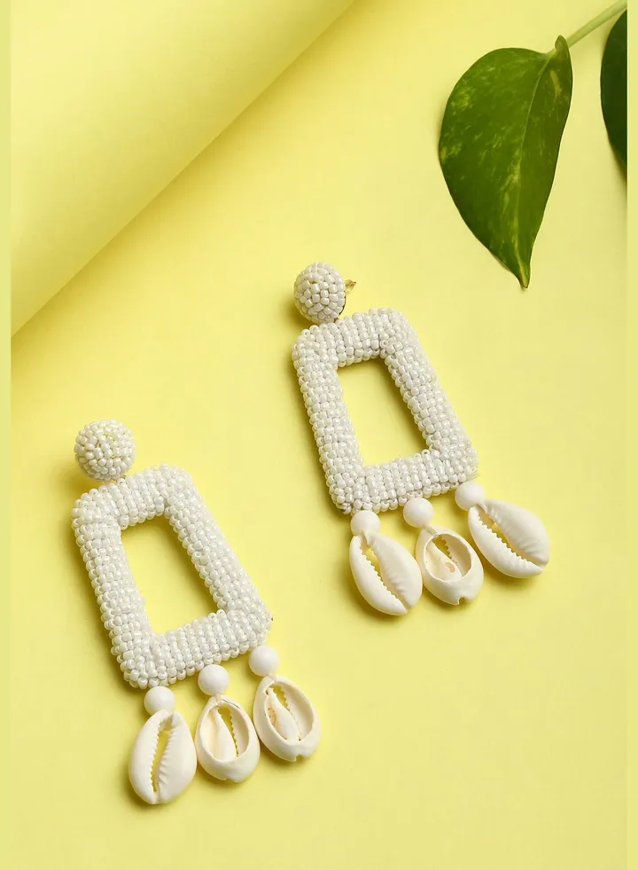 Contemporary Beads And Shell Drop Earrings