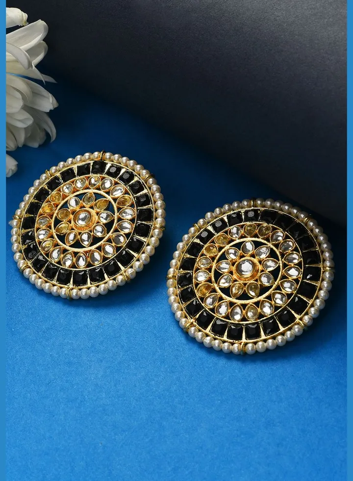 Gold Plated Kundan Pearl Stud