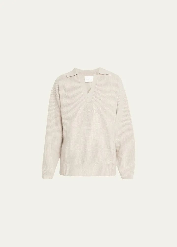 Men's Damien Fisherman Ribbed Cashmere Polo Sweater