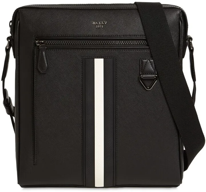 Logo stripe leather crossbody bag