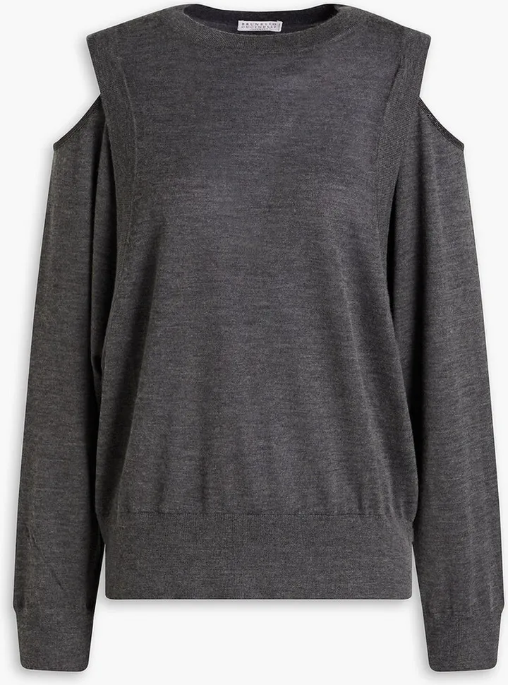 Cold-shoulder bead-embellished cashmere and silk-blend sweater