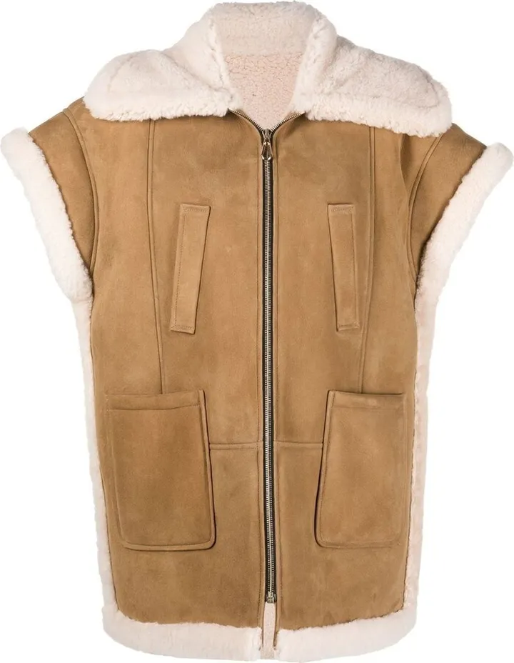 Shearling-Collar Short-Sleeved Coat