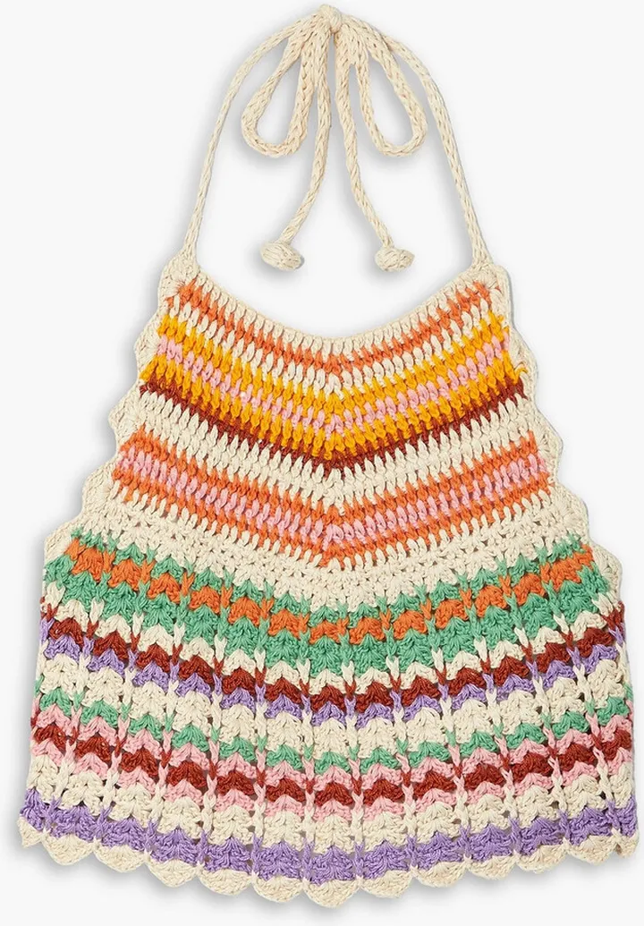 Malen cropped striped crocheted Pima cotton halterneck top