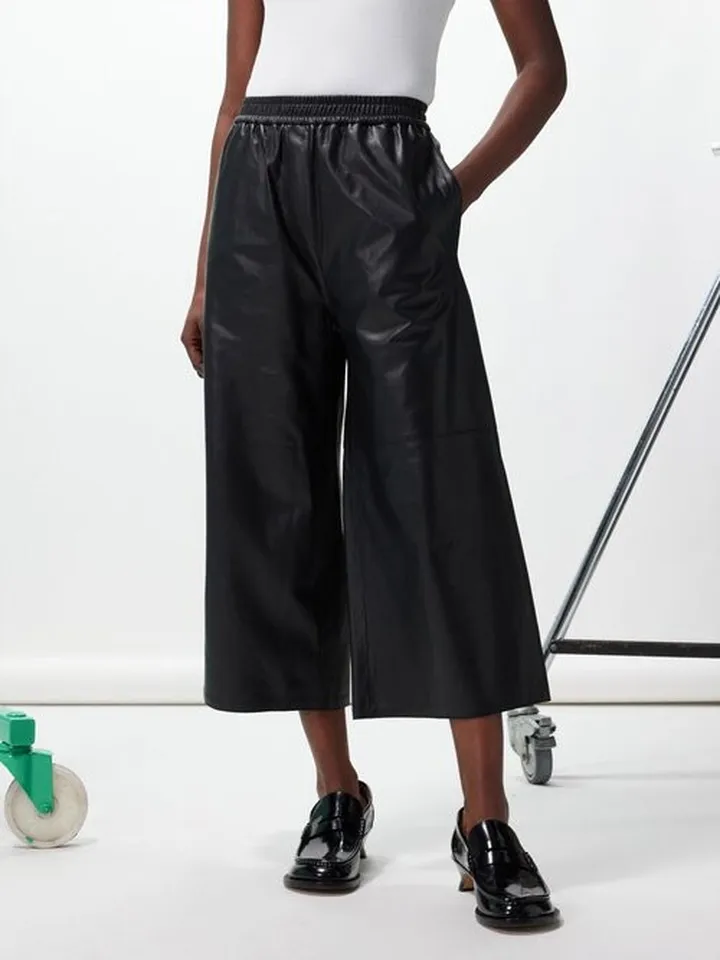 Cropped Leather Wide-leg Trousers