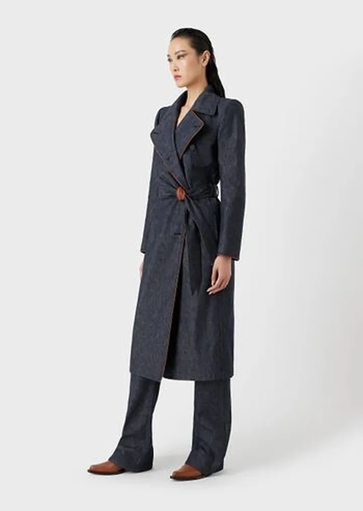 Giorgio Armani - 10 Corso Como single-breasted denim trench coat with leather details