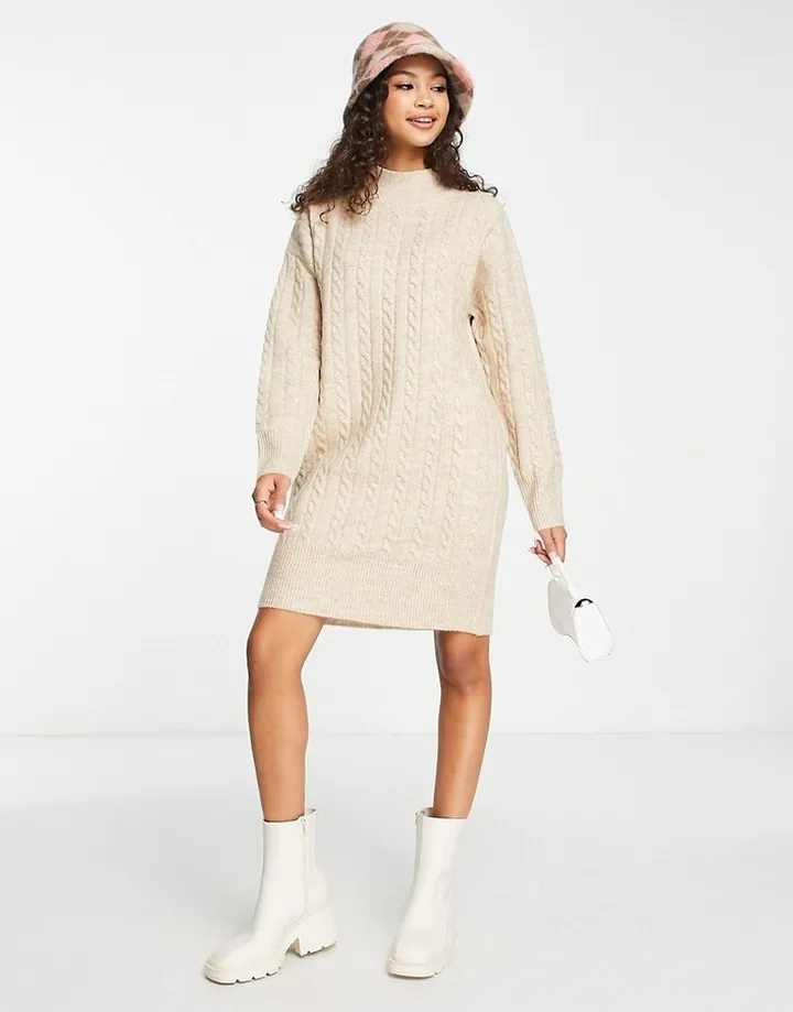 New Look cable knit mini dress in camel