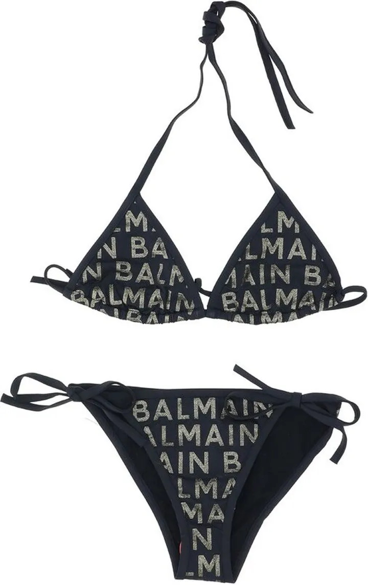 Balmain Logo Glitter-Embellished Triangle Bikini Set