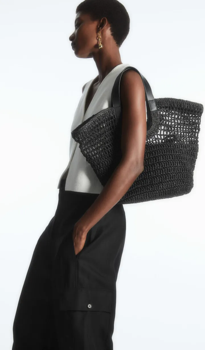 Leather-Trimmed Basket Bag