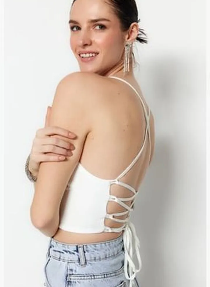 Ecru Crop Lined Woven Bustier TPRSS21BS0009