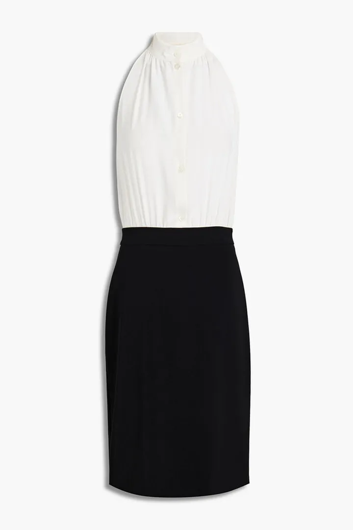 Bow-detailed cady and crepe de chine halterneck midi dress